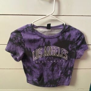 purple and black cropped tee